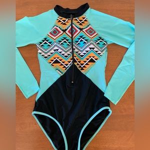 One piece long sleeve bathing suit